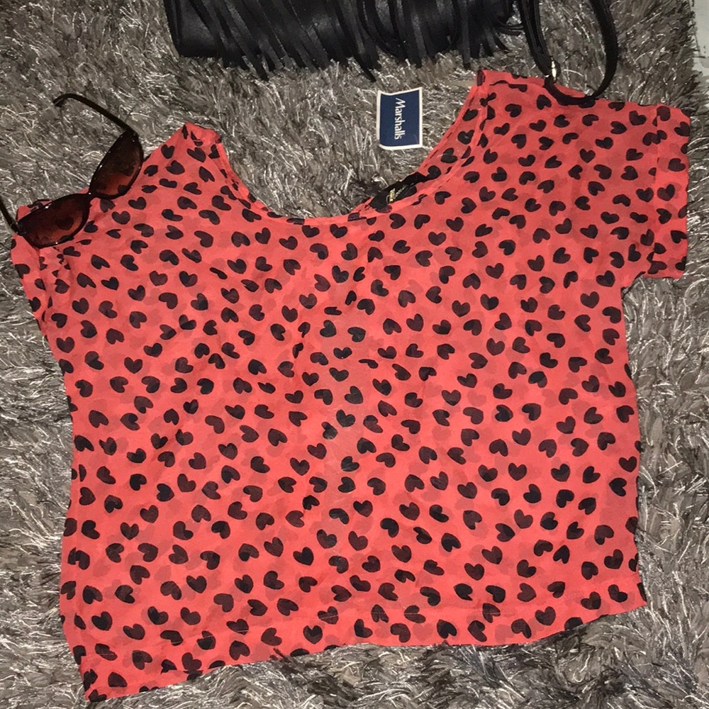 Black and orange Polkadot cute open back shirt